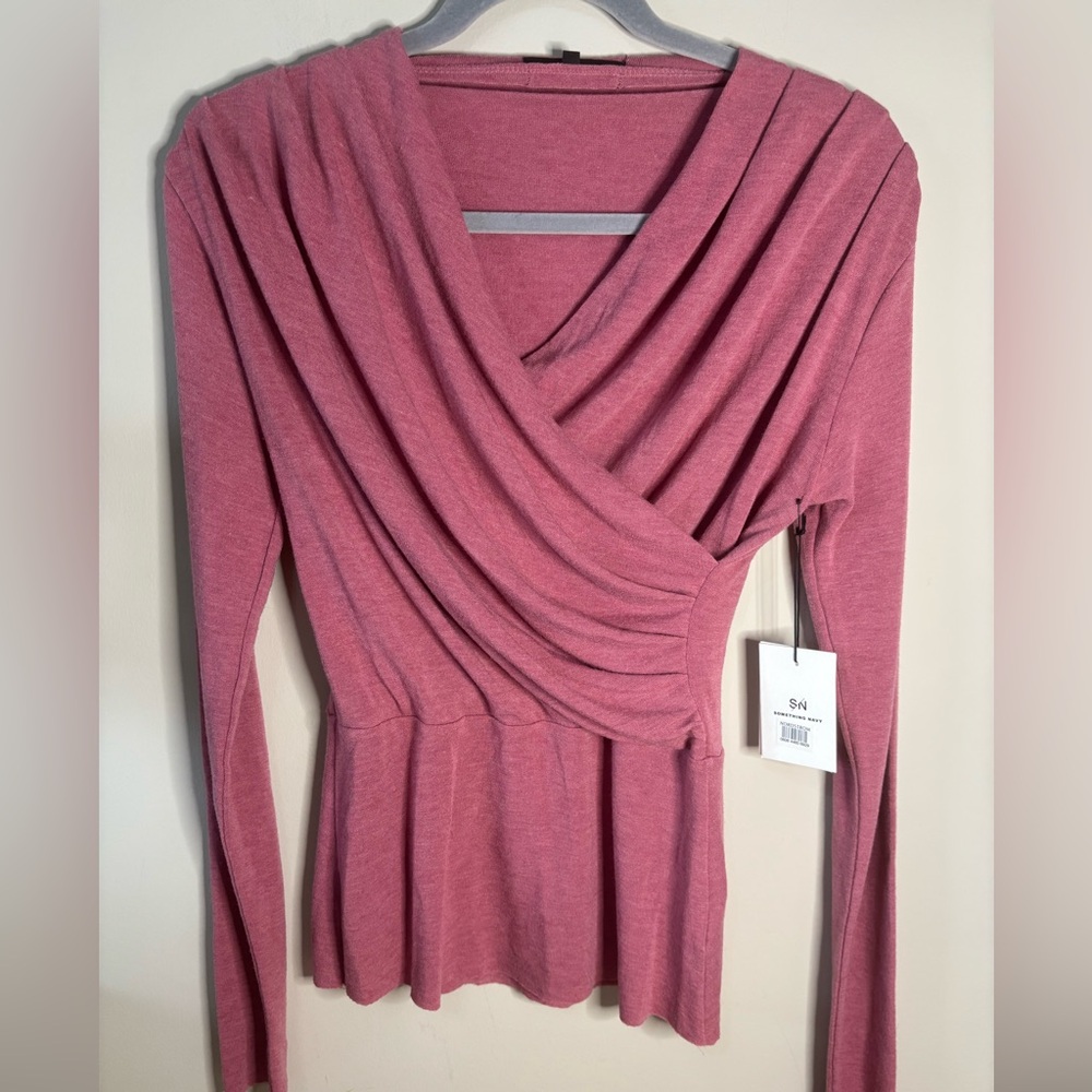 Something Navy Dusty Rose Wrap Blouse
